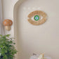 Moroccan Evil Eye Wall Hanging - Handwoven Raffia & Wood Bead Art Decor