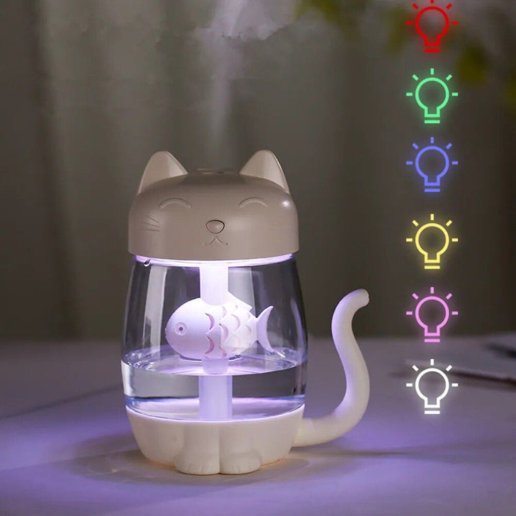 3-in-1 Cat & Fish Ultrasonic LED Humidifier – USB Aroma Diffuser with Timer