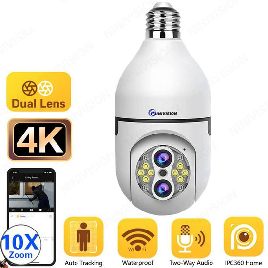4K 8MP WiFi Bulb Camera with 10X Zoom & Full Color Night Vision