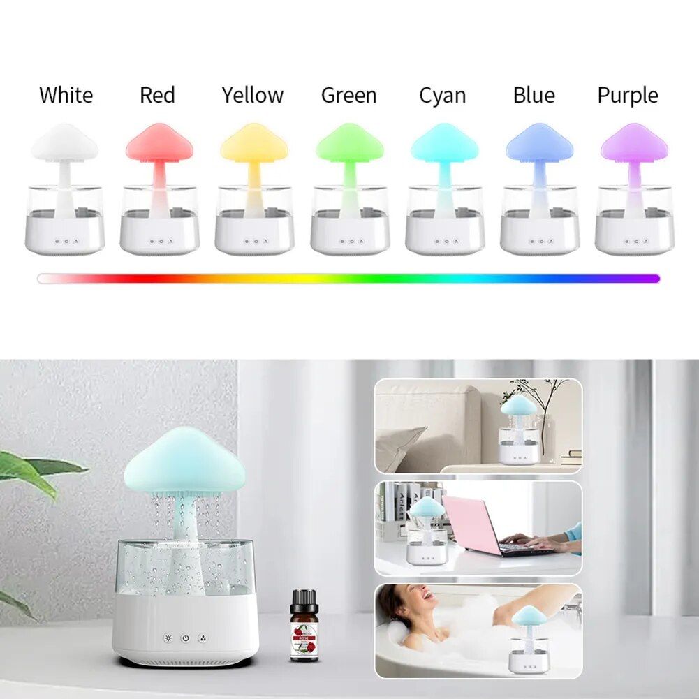Mushroom Rain Cloud Humidifier with Aroma Diffuser and Colorful Night Lights